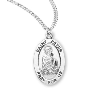 Sterling Silver Oval Shaped Saint Peter Medal