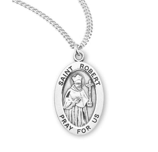 Sterling Silver Oval Shaped Saint Robert Medal