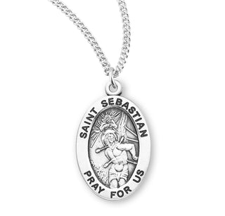 Sterling Silver Oval Shaped Saint Sebastian Medal