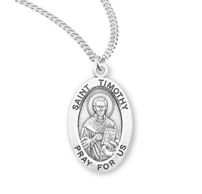 Sterling Silver Oval Shaped St. Timothy Medal