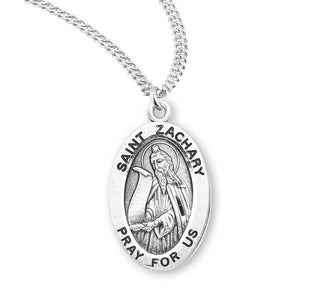 Sterling Silver Oval Shaped Saint Zachary Medal