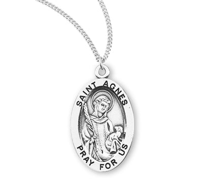 Sterling Silver Oval Shaped St. Agnes Medal