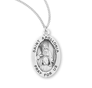 Sterling Silver Oval Shaped Saint Apollonia Medal