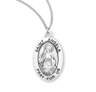Sterling Silver Oval Shaped Saint Angela Medal