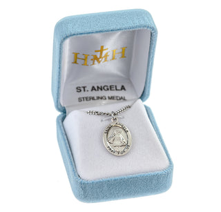 Sterling Silver Oval Shaped St. Angela Medal