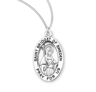 Sterling Silver Oval Shaped Saint Bridget of Sweden Medal