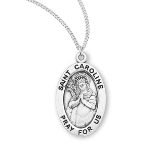 Sterling Silver Oval Shaped Saint Caroline Medal