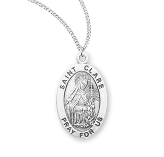 Sterling Silver Oval Shaped Saint Clare Medal