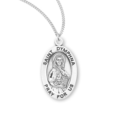 Sterling Silver Oval Shaped St. Dymphna Medal