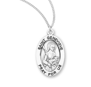 Sterling Silver Oval Shaped Saint Genevieve Medal