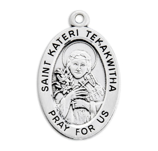 Sterling Silver Oval Shaped St. Kateri Tekakwitha Medal