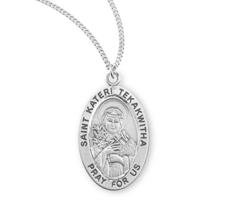 Sterling Silver Oval Shaped Saint Kateri Tekakwitha Medal