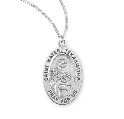 Sterling Silver Oval Shaped St. Kateri Tekakwitha Medal