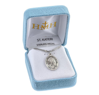 Sterling Silver Oval Shaped St. Kateri Tekakwitha Medal