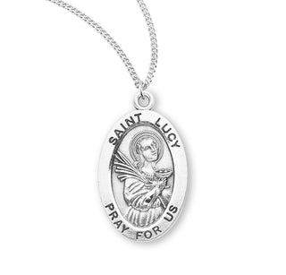 Sterling Silver Oval Shaped Saint Lucy Medal