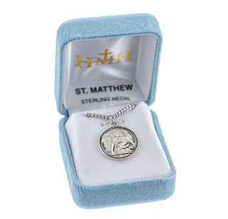 Sterling Silver Round Shaped St. Matthew Medal