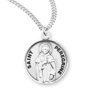 Sterling Silver Round Shaped Saint Peregrine Medal