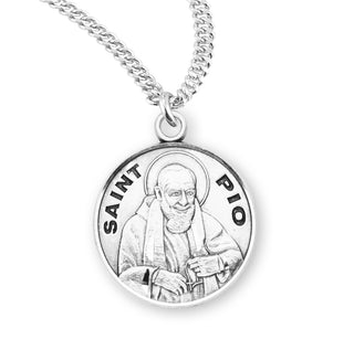 Sterling Silver Round Shaped Saint Pio Medal
