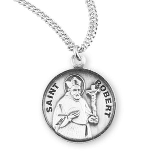 Sterling Silver Round Shaped Saint Robert Medal