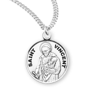Sterling Silver Round Shaped Saint Vincent Medal