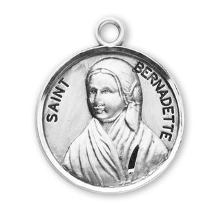 Sterling Silver Round Shaped St. Bernadette Medal