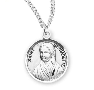 Sterling Silver Round Shaped Saint Bernadette Medal