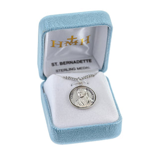 Sterling Silver Round Shaped St. Bernadette Medal