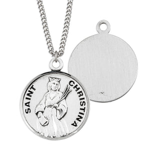 Sterling Silver Round Shaped Saint Christina Medal