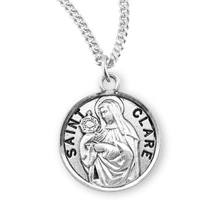 Sterling Silver Round Shaped Saint Clare Medal