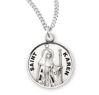 Sterling Silver Round Shaped Saint Karen Medal