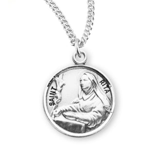 Sterling Silver Round Shaped Saint Rita Medal