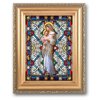 Divine Innocence Stain Glass Art 4X6" In 5X7 Gold Frame