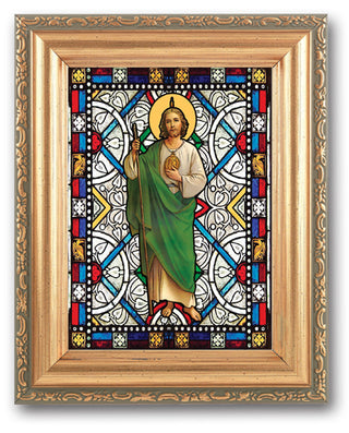 St. Jude Stain Glass Art 4X6" In 5X7 Gold Frame