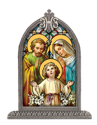 Holy Family Silver Arch Framed Lliturgical Glass Art