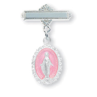 Sterling Silver White Flower Enameled Baby Cross Pin