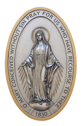 Miraculous Medal Plaque in Pewter Style 5x8"