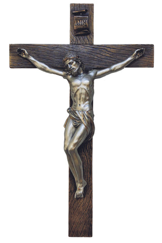 Crucifix in Cold Cast Bronze/Pewter Style 17"
