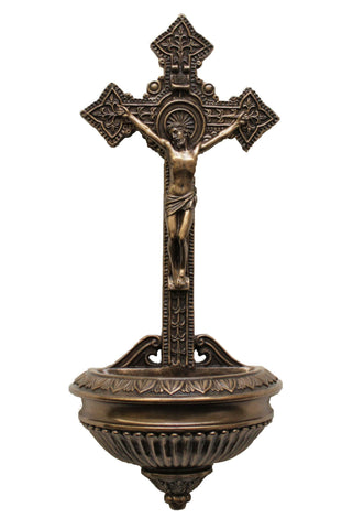 Crucifixion Font in Cold Cast Bronze 11"