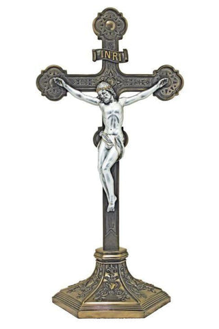 Standing Ornate Crucifix in Cold Cast Bronze/Pewter Style 22.5"