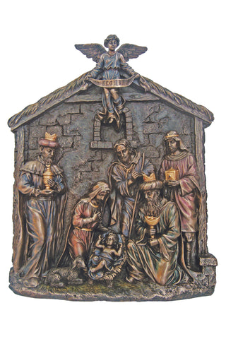 Nativity Plaque in Cold Cast Bronze 13x16x2.75"