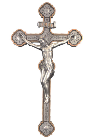 Ornate Crucifix Pewter Style 14"