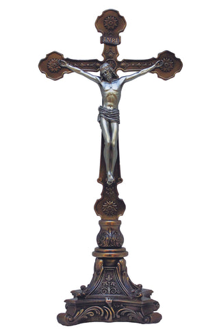 Ornate Standing Crucifix in Cold Cast Bronze/Pewter Style 13"