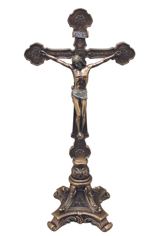 Ornate Standing Crucifix in Cold Cast Bronze 13"