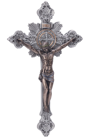 St. Benedict Crucifix Pewter Style/Cold Cast Bronze 14"