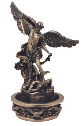 Standing/Hanging Saint Michael Font in Cold Cast Bronze 8"