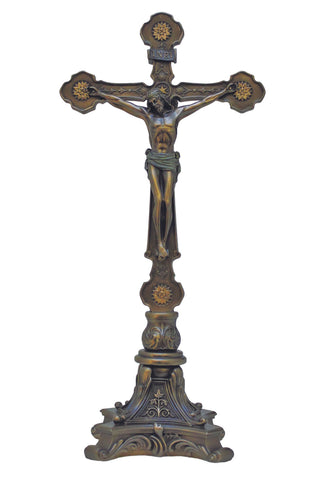 Standing Double Sided Crucifix in Cold Cast Bronze 12.5"