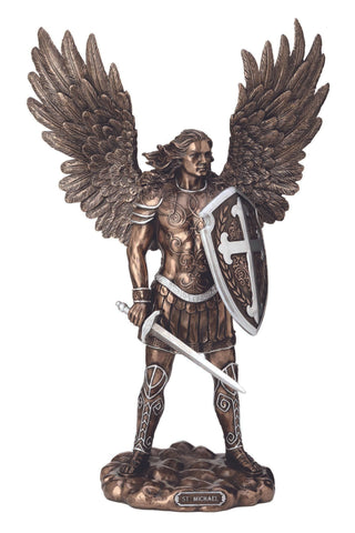 St. Michael w/o the Devil in Cold Cast Bronze & Pewter Style Finish 13.5"