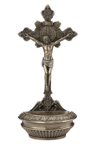 Standing/Hanging Saint Benedict Crucifixion Font in Cold Cast Bronze 9.5"