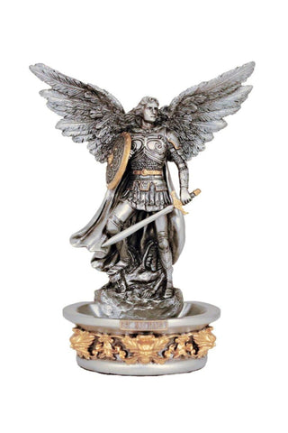 Standing/Hanging Saint Michael Font in Pewter Style 7.25"