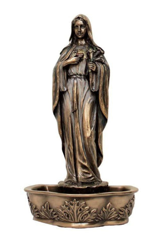 Standing/Hanging Immaculate Heart of Mary Font in Cold Cast Bronze 9"